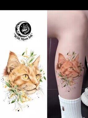Watercolor Orange Cat Temporary Tattoo